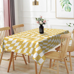 Lofaris Twisted White Yellow Plaid Rectangle Tablecloth