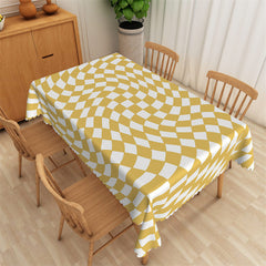 Lofaris Twisted White Yellow Plaid Rectangle Tablecloth