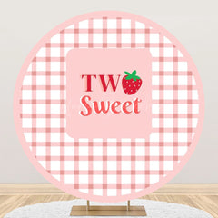 Lofaris Two Sweet Pink Grid Round Birthday Backdrop For Girl