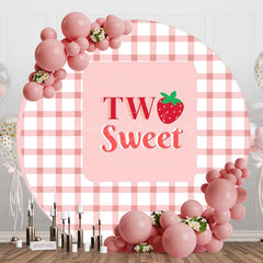 Lofaris Two Sweet Pink Grid Round Birthday Backdrop For Girl