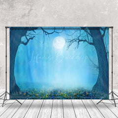 Lofaris Two Trees Night Blue Moon Halloween Photo Backdrop