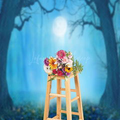 Lofaris Two Trees Night Blue Moon Halloween Photo Backdrop