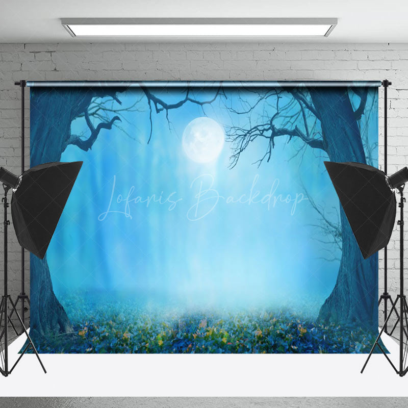 Lofaris Two Trees Night Blue Moon Halloween Photo Backdrop