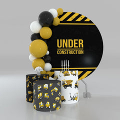 Lofaris Under Construction Yellow Stripes Round Backdrop Kit