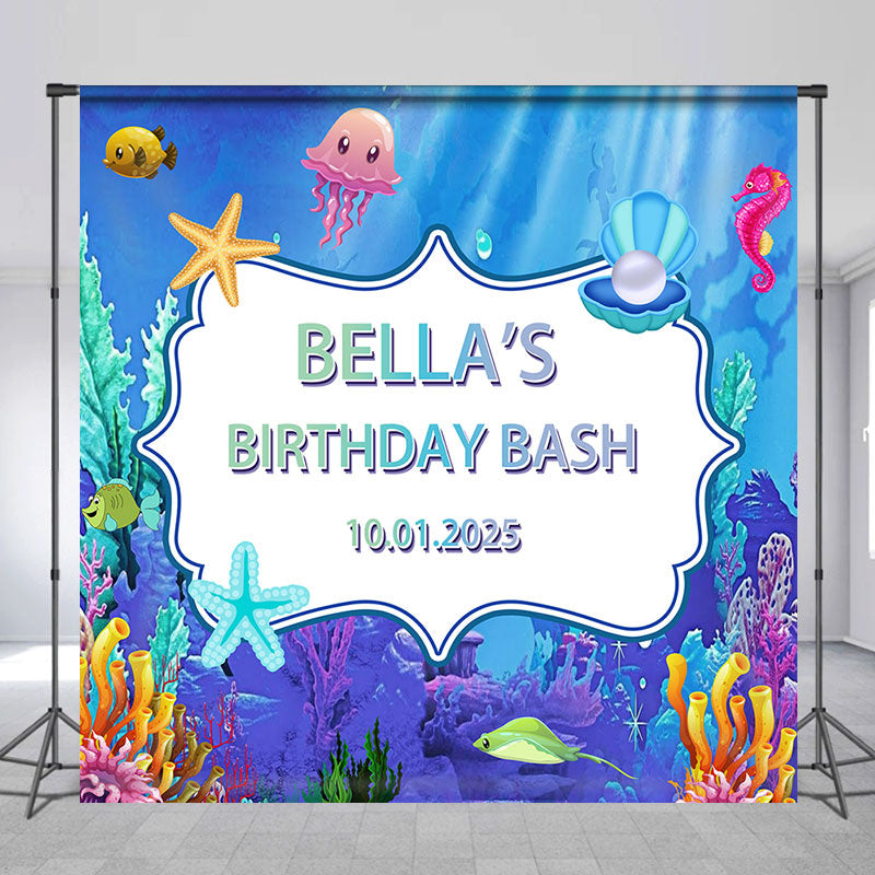 Lofaris Undersea Animals Custom Name Birthday Bash Backdrop