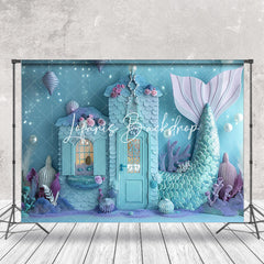 Lofaris Undersea Blue Mermaid House Coral Cake Smash Backdrop