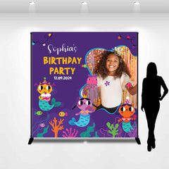 Lofaris Undersea Cat Mermaid Purple Custom Birthday Backdrop