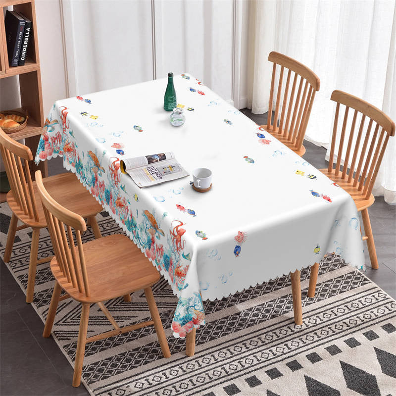 Lofaris Undersea Colorful Fishes White Tablecloth For Kitchen