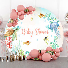 Lofaris Undersea Creatures Plants Round Baby Shower Backdrop