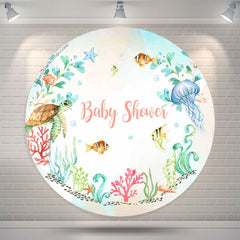 Lofaris Undersea Creatures Plants Round Baby Shower Backdrop