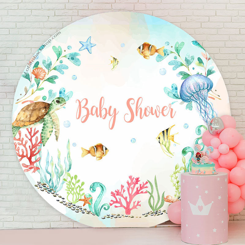 Undersea Creatures Plants Round Baby Shower Backdrop – Lofaris