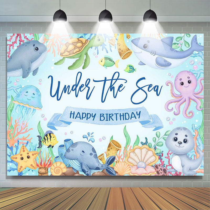 Lofaris Undersea Marine Life Happy Birthday Backdrop For Boy