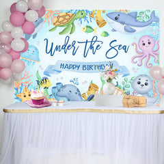 Lofaris Undersea Marine Life Happy Birthday Backdrop For Boy