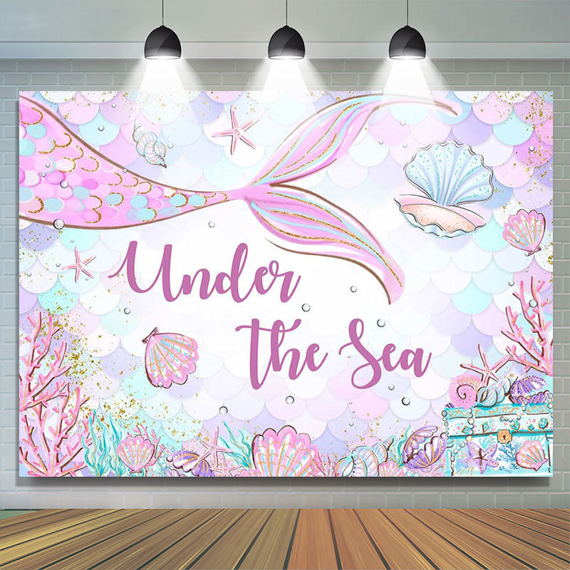 Lofaris Undersea Mermaid Shell Baby Shower Backdrop For Girl