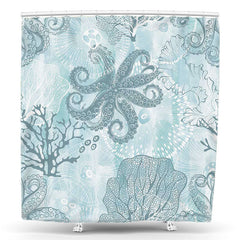 Lofaris Undersea Octopus Coral Watercolor Shower Curtain