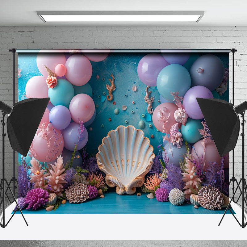 Lofaris Undersea Plants Shell Balloons Cake Smash Backdrop