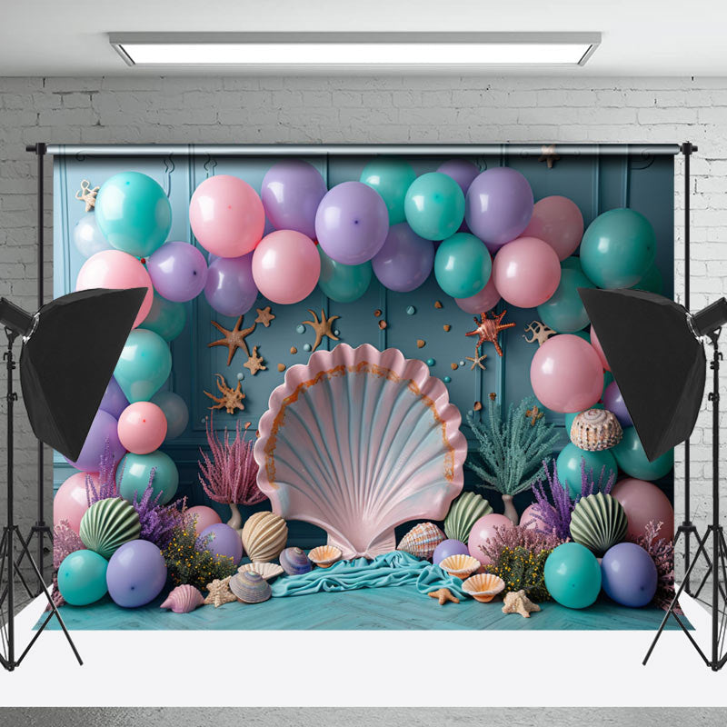 Lofaris Undersea Shell Starfish Mermaid Cake Smash Backdrop