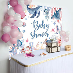 Lofaris Undersea Whale Octopus Coral Baby Shower Backdrop