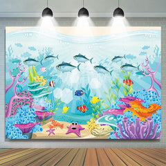 Lofaris Underwater Coral Starfish Cartoon Party Backdrop