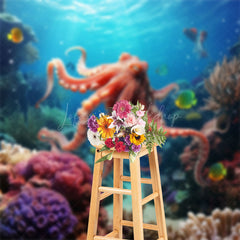 Lofaris Underwater Octopus Coral Summer Photography Backdrop