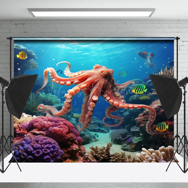 Lofaris Underwater Octopus Coral Summer Photography Backdrop