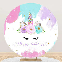 Lofaris Unicorn Floral Oil Painting Round Birthday Backdrop