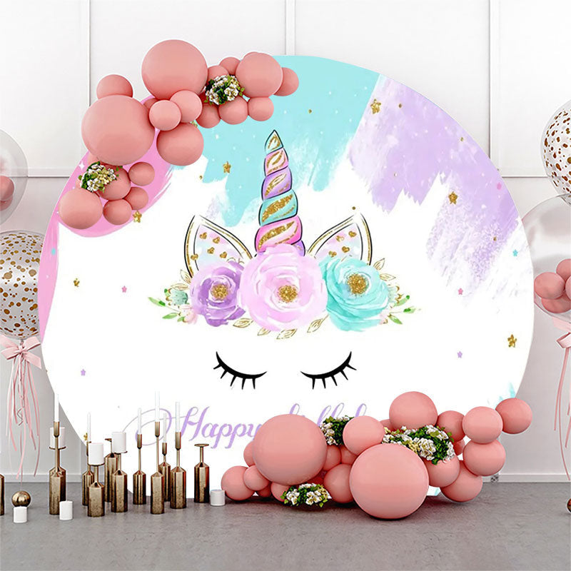 Lofaris Unicorn Floral Oil Painting Round Birthday Backdrop