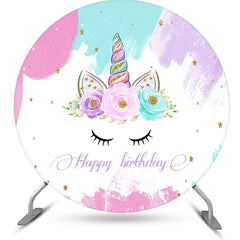 Lofaris Unicorn Floral Oil Painting Round Birthday Backdrop