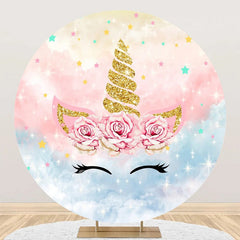 Lofaris Unicorn Sparkle Pink Rose Round Birthday Backdrop