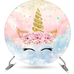 Lofaris Unicorn Sparkle Pink Rose Round Birthday Backdrop