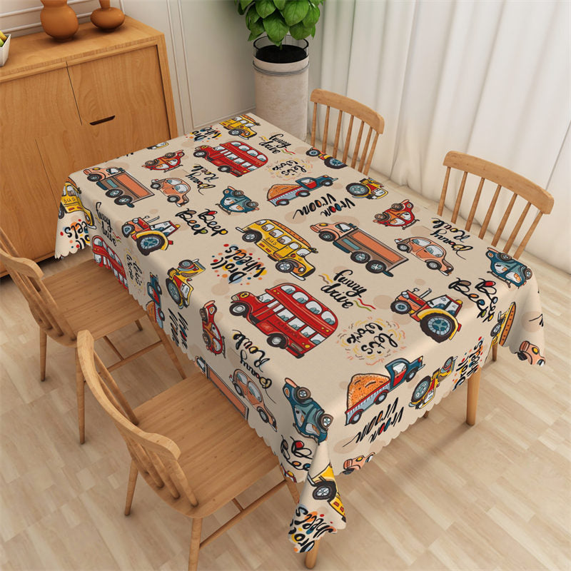 Lofaris Unique Cartoon Cars Pattern Rectangle Tablecloth