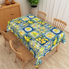 Lofaris Unique Retro Blue Plaid And Yellow Lemons Tablecloth