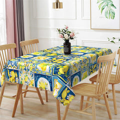 Lofaris Unique Retro Blue Plaid And Yellow Lemons Tablecloth