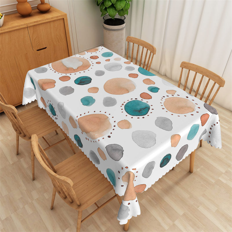 Lofaris Unique Watercolor Circle White Rectangle Tablecloth