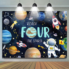 Lofaris Universe Astronaut Planet Stars 4th Birthday Backdrop