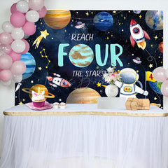 Lofaris Universe Astronaut Planet Stars 4th Birthday Backdrop