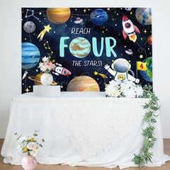 Lofaris Universe Astronaut Planet Stars 4th Birthday Backdrop