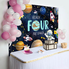 Lofaris Universe Astronaut Planet Stars 4th Birthday Backdrop