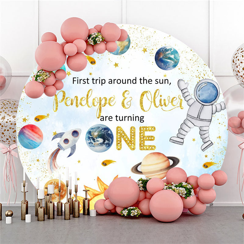 Lofaris Universe Planet Round Happpy 1st Birthday Backdrop