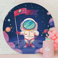 Lofaris Universe Planet Spaceman Moon Round Birthday Backdrop