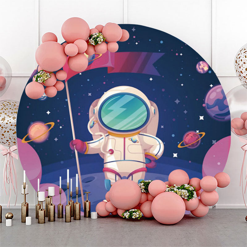 Lofaris Universe Planet Spaceman Moon Round Birthday Backdrop