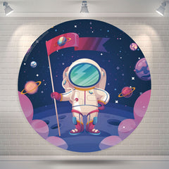 Lofaris Universe Planet Spaceman Moon Round Birthday Backdrop