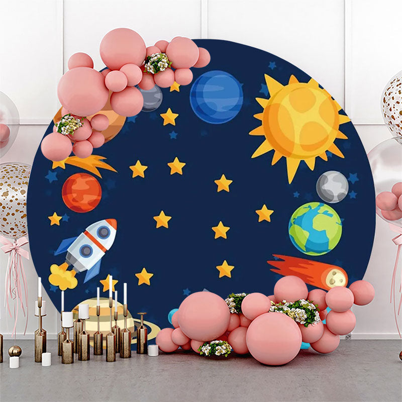 Lofaris Universe Planet Star Rocket Round Backdrop For Party