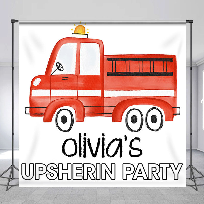 Lofaris Upsherin Party Fire Truck Custom Birthday Backdrop