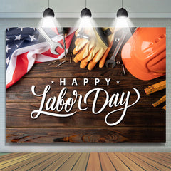 Lofaris US Flag Glove Tools Wooden Happy Labor Day Backdrop