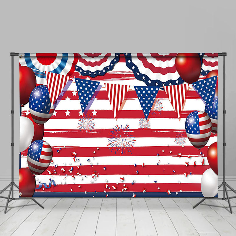 Lofaris USA Balloon Red White Stripes Independence Day Backdrop