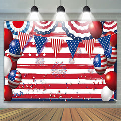 Lofaris USA Balloon Red White Stripes Independence Day Backdrop