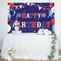 Lofaris Usa Flag Balloons Sparkle Happy Birthday Backdrop