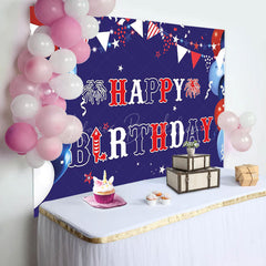 Lofaris Usa Flag Balloons Sparkle Happy Birthday Backdrop