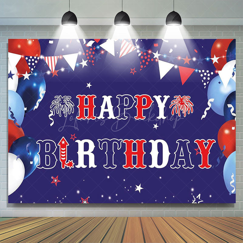 Lofaris Usa Flag Balloons Sparkle Happy Birthday Backdrop